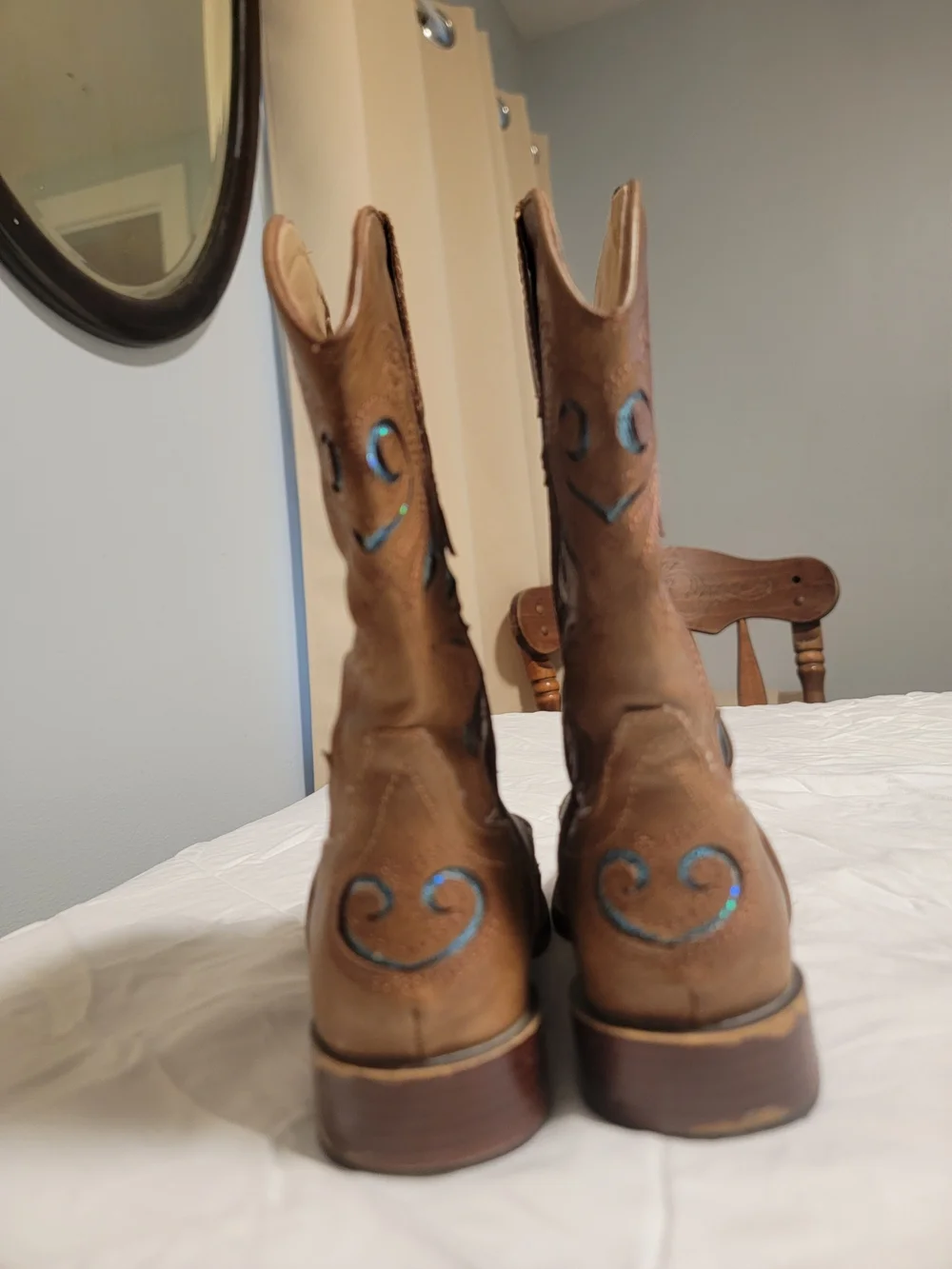 Roper Brown Kids Western Boots with Teal Stitch Accents
